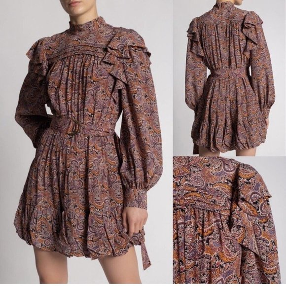 Ulla Johnson Luna Paisley Print 100% Silk Mini Dress  6 Bubble Hem - Picture 2 of 4